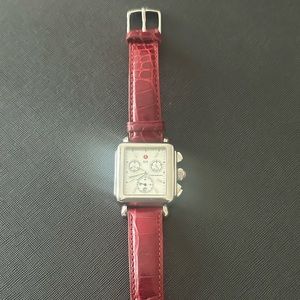 Michele MW06A00A0025 Chronograph Square Stainless Steel Aligator Burgundy Watch